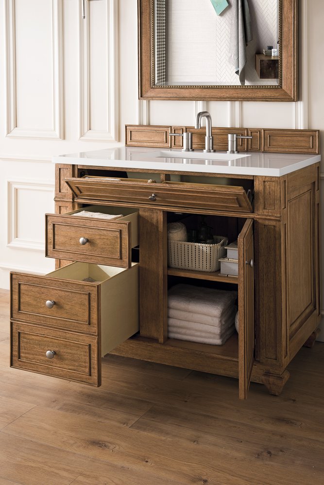James Martin - Bristol 36" Single Vanity, Saddle Brown w/ 3 CM White Zeus Silestone Top - 157-V36-SBR-3WZ view 4