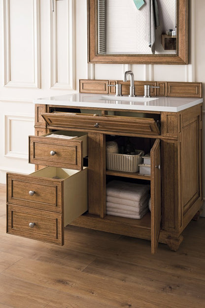 James Martin - Bristol 36" Single Vanity, Saddle Brown w/ 3 CM White Zeus Silestone Top - 157-V36-SBR-3WZ view 4
