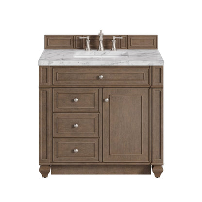 James Martin - Bristol 36" Single Vanity, Whitewashed Walnut w/ 3 CM Carrara Marble Top - 157-V36-WW-3CAR view 1