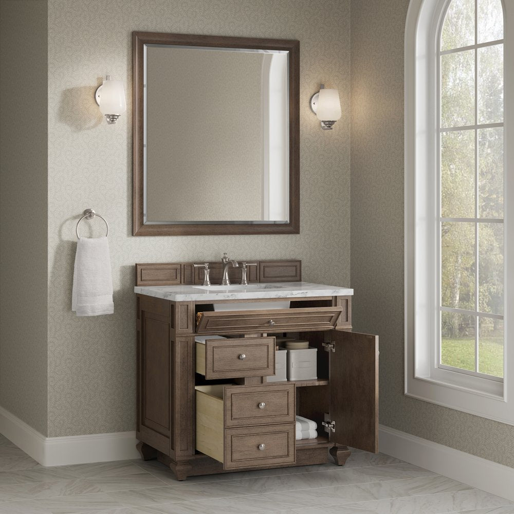 James Martin - Bristol 36" Single Vanity, Whitewashed Walnut w/ 3 CM Carrara Marble Top - 157-V36-WW-3CAR view 4