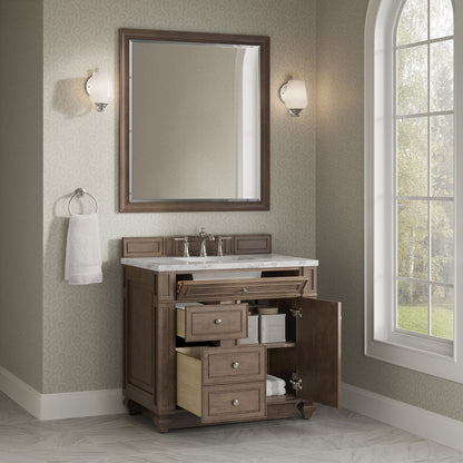 James Martin - Bristol 36" Single Vanity, Whitewashed Walnut w/ 3 CM Carrara Marble Top - 157-V36-WW-3CAR view 4