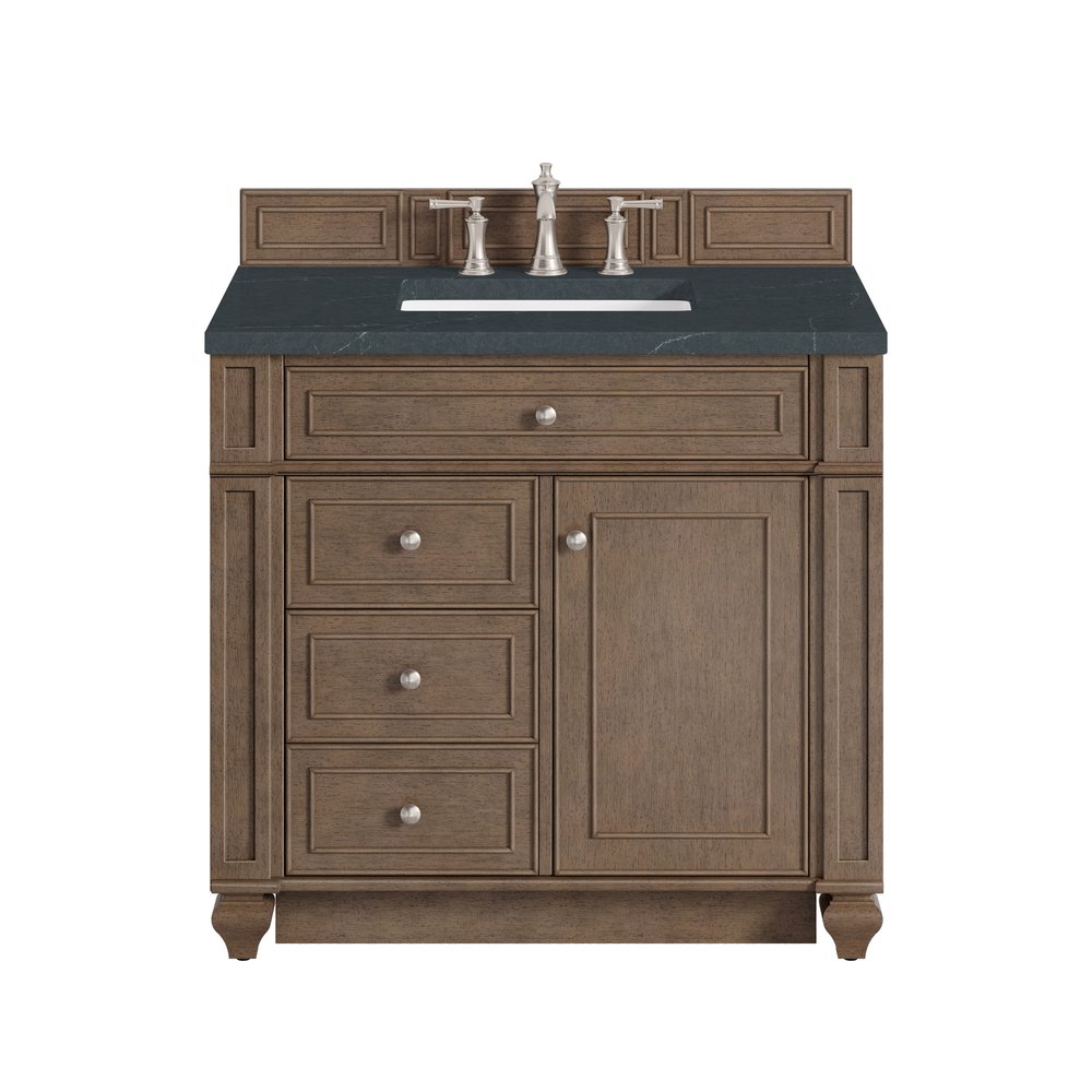 James Martin - Bristol 36" Single Vanity, Whitewashed Walnut w/ 3 CM Charcoal Soapstone Silestone Top - 157-V36-WW-3CSP view 1