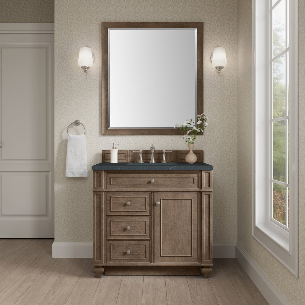 James Martin - Bristol 36" Single Vanity, Whitewashed Walnut w/ 3 CM Charcoal Soapstone Silestone Top - 157-V36-WW-3CSP view 2