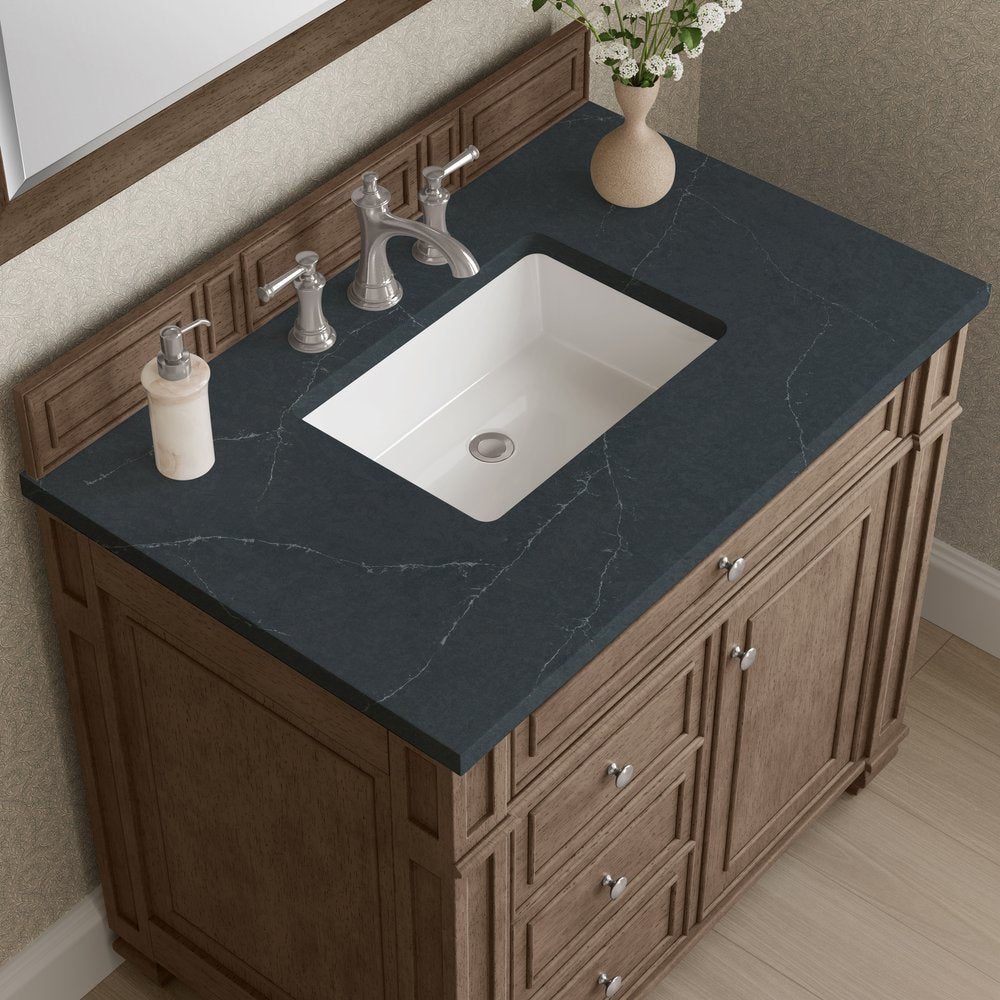 James Martin - Bristol 36" Single Vanity, Whitewashed Walnut w/ 3 CM Charcoal Soapstone Silestone Top - 157-V36-WW-3CSP view 5