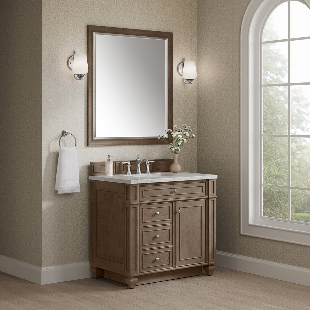 James Martin - Bristol 36" Single Vanity, Whitewashed Walnut w/ 3 CM Eternal Jasmine Pearl Silestone Top - 157-V36-WW-3EJP view 3