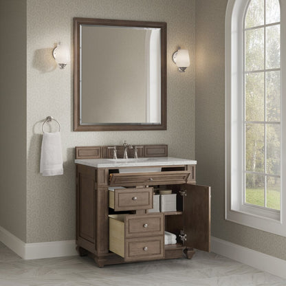 James Martin - Bristol 36" Single Vanity, Whitewashed Walnut w/ 3 CM Eternal Jasmine Pearl Silestone Top - 157-V36-WW-3EJP view 4