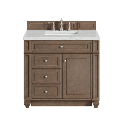 James Martin - Bristol 36" Single Vanity, Whitewashed Walnut w/ 3 CM Ethereal Noctis Silestone Top - 157-V36-WW-3ENC view 1