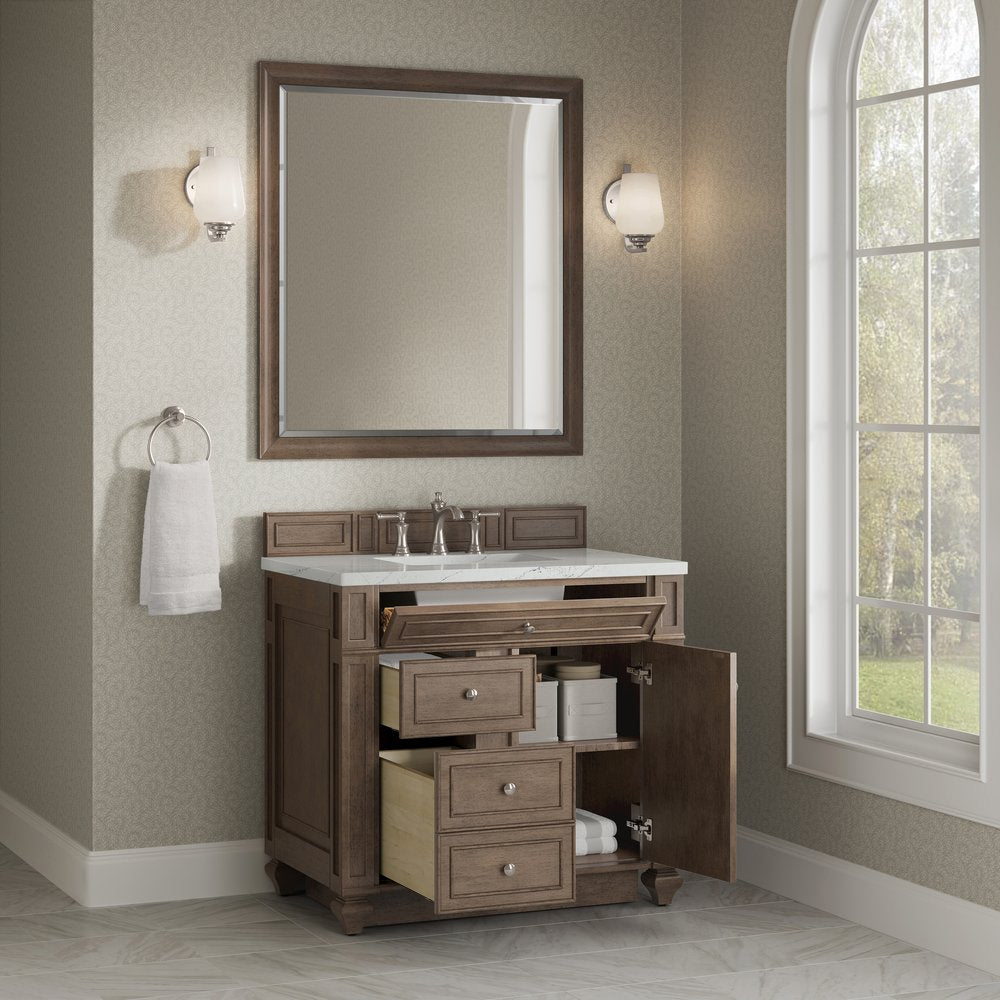James Martin - Bristol 36" Single Vanity, Whitewashed Walnut w/ 3 CM Ethereal Noctis Silestone Top - 157-V36-WW-3ENC view 4