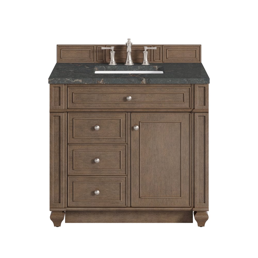 James Martin - Bristol 36" Single Vanity, Whitewashed Walnut w/ 3 CM Parisien Bleu Silestone Top - 157-V36-WW-3PBL view 1
