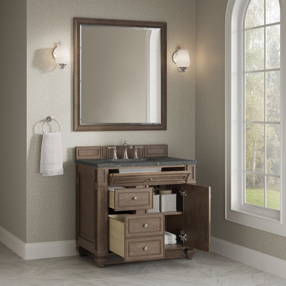 James Martin - Bristol 36" Single Vanity, Whitewashed Walnut w/ 3 CM Parisien Bleu Silestone Top - 157-V36-WW-3PBL view 4
