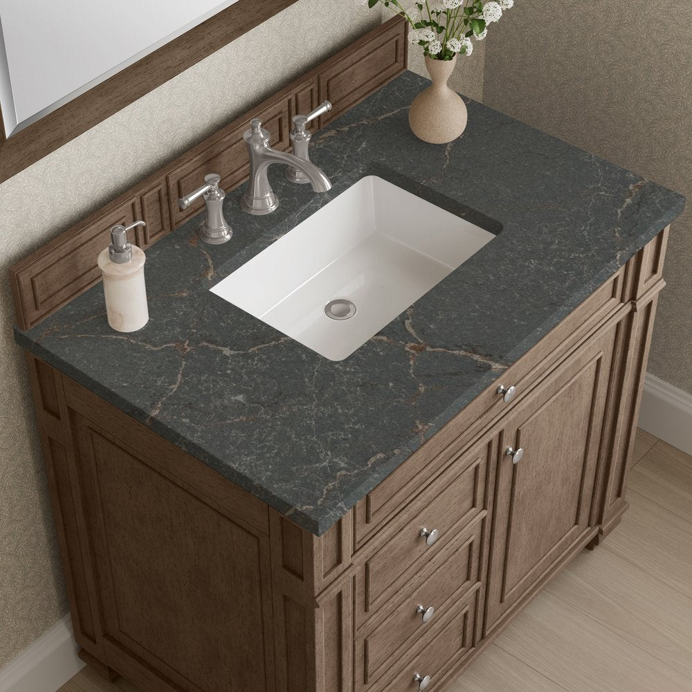 James Martin - Bristol 36" Single Vanity, Whitewashed Walnut w/ 3 CM Parisien Bleu Silestone Top - 157-V36-WW-3PBL view 5