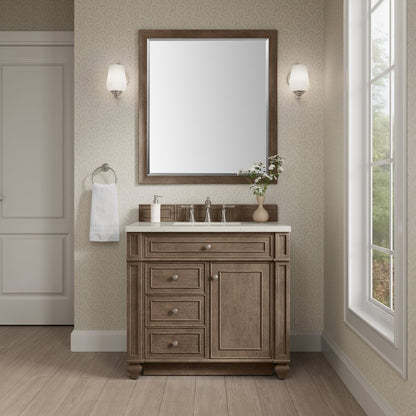 James Martin - Bristol 36" Single Vanity, Whitewashed Walnut, w/ 3 CM Siberian Silestone Top - 157-V36-WW-3SFR view 2