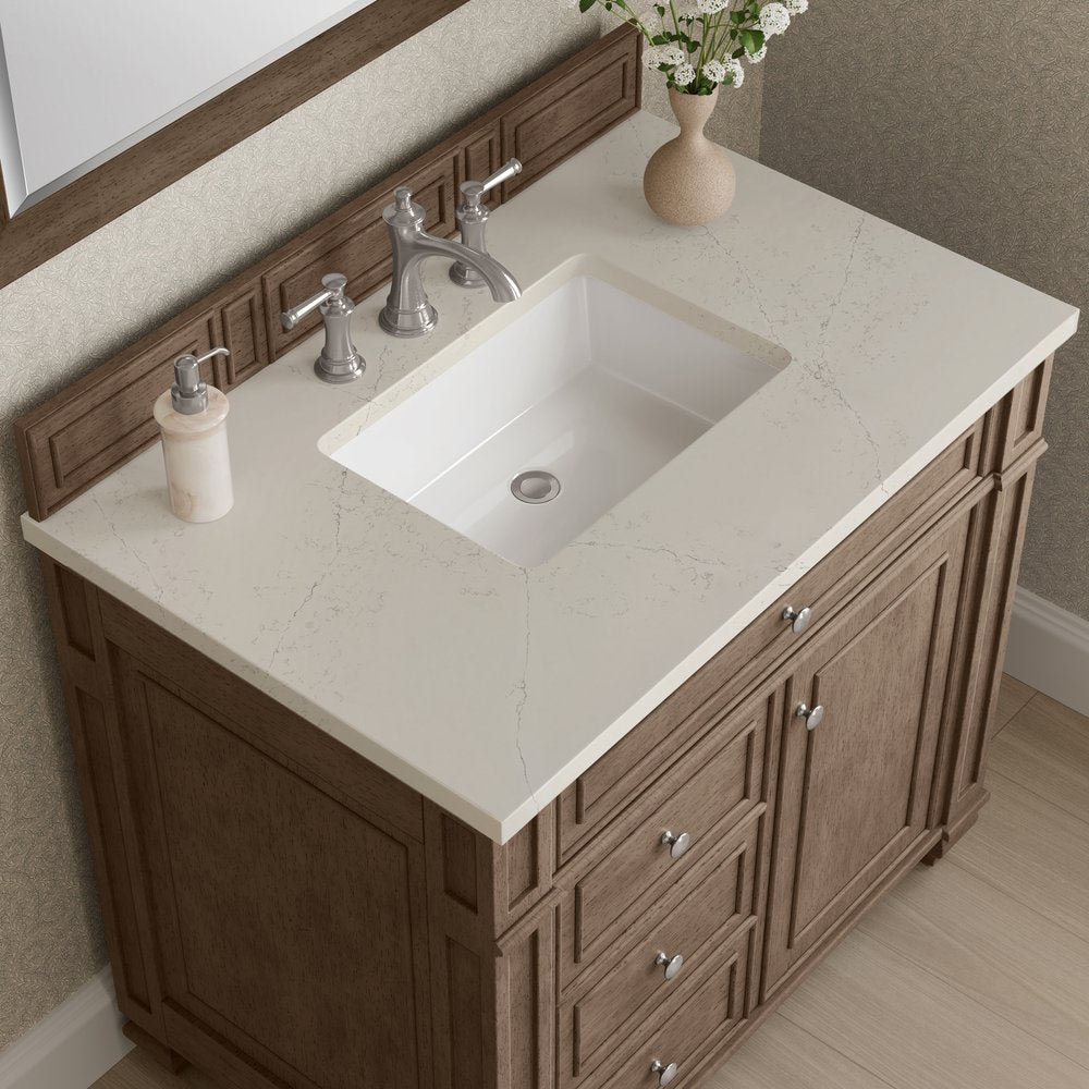James Martin - Bristol 36" Single Vanity, Whitewashed Walnut, w/ 3 CM Siberian Silestone Top - 157-V36-WW-3SFR view 5