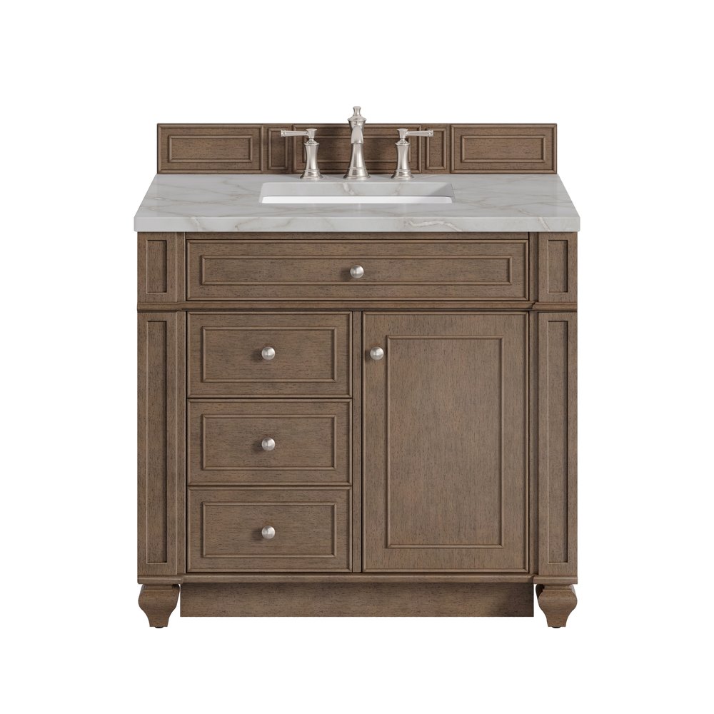 James Martin - Bristol 36" Single Vanity, Whitewashed Walnut w/ 3 CM Victorian Silver Silestone Top - 157-V36-WW-3VSL view 1