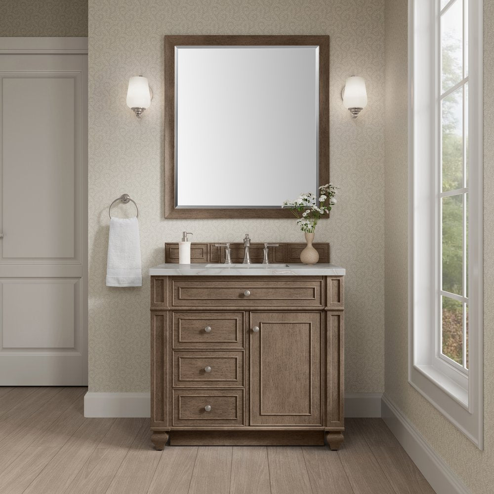 James Martin - Bristol 36" Single Vanity, Whitewashed Walnut w/ 3 CM Victorian Silver Silestone Top - 157-V36-WW-3VSL view 2