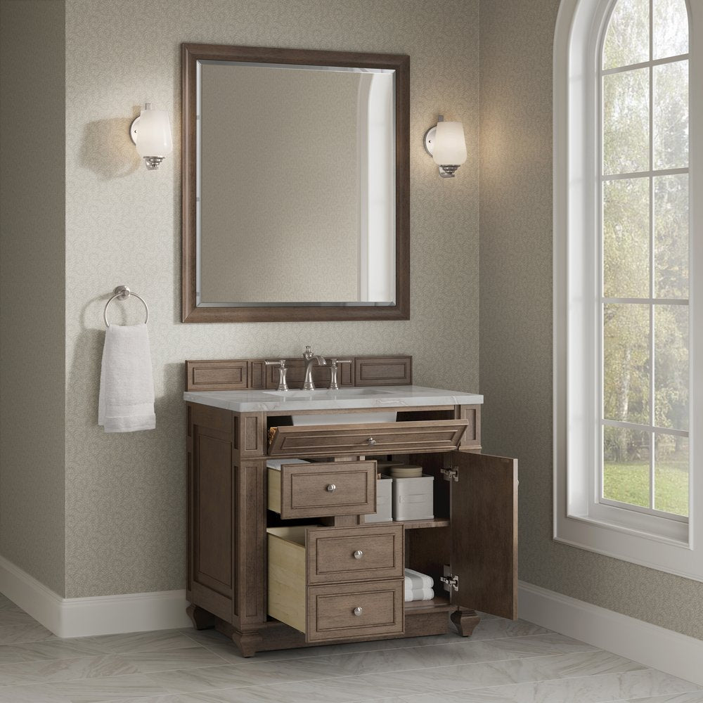 James Martin - Bristol 36" Single Vanity, Whitewashed Walnut w/ 3 CM Victorian Silver Silestone Top - 157-V36-WW-3VSL view 4