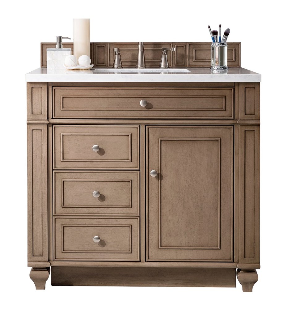 James Martin - Bristol 36" Single Vanity, Whitewashed Walnut w/ 3 CM White Zeus Silestone Top - 157-V36-WW-3WZ view 1