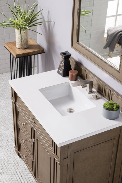 James Martin - Bristol 36" Single Vanity, Whitewashed Walnut w/ 3 CM White Zeus Silestone Top - 157-V36-WW-3WZ view 2