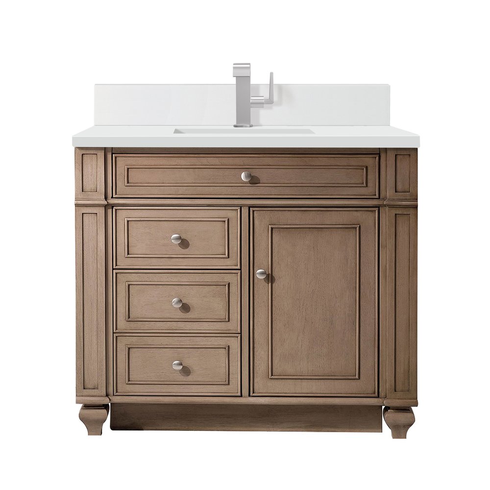 James Martin - Bristol 36" Single Vanity, Whitewashed Walnut w/ Single Hole 3 CM White Zeus Silestone Top & Backsplash - 157-V36-WW-1WZ view 1