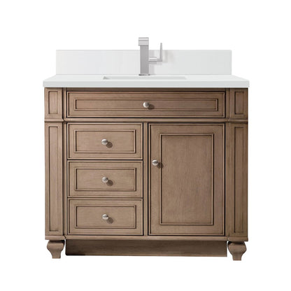 James Martin - Bristol 36" Single Vanity, Whitewashed Walnut w/ Single Hole 3 CM White Zeus Silestone Top & Backsplash - 157-V36-WW-1WZ view 1