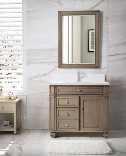 James Martin - Bristol 36" Single Vanity, Whitewashed Walnut w/ Single Hole 3 CM White Zeus Silestone Top & Backsplash - 157-V36-WW-1WZ view 2