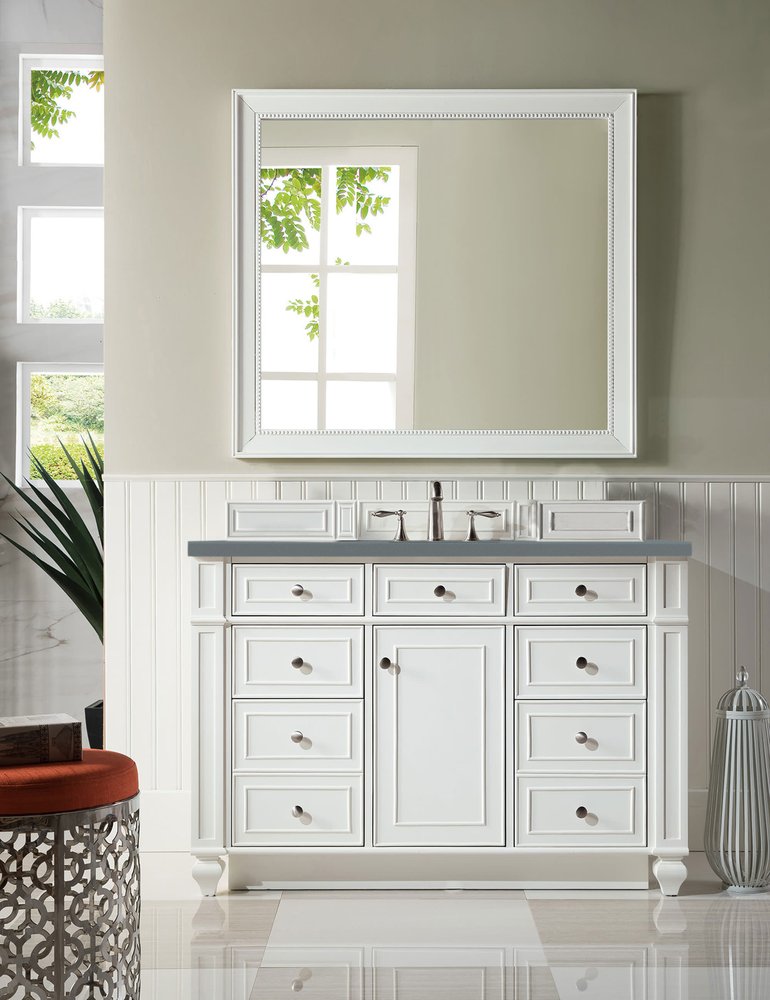 James Martin - Bristol 48" Single Vanity, Bright White w/ 3 CM Cala Blue Silestone Top - 157-V48-BW-3CBL view 2