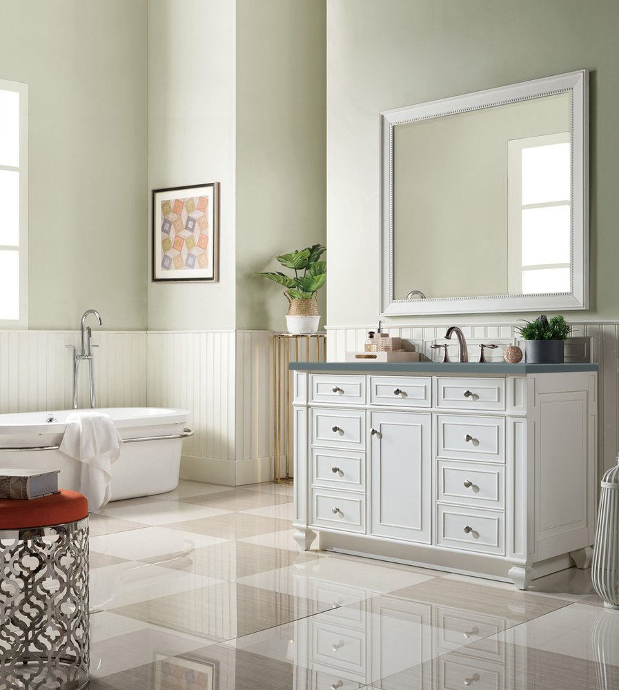 James Martin - Bristol 48" Single Vanity, Bright White w/ 3 CM Cala Blue Silestone Top - 157-V48-BW-3CBL view 3