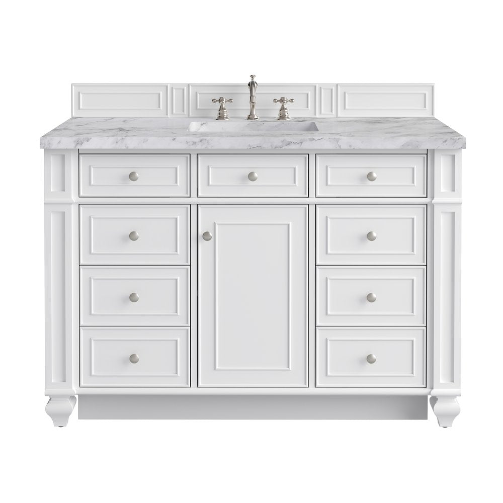 James Martin - Bristol 48" Single Vanity, Bright White w/ 3 CM Carrara Marble Top - 157-V48-BW-3CAR view 1