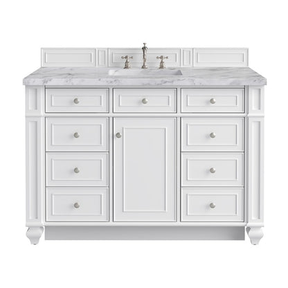 James Martin - Bristol 48" Single Vanity, Bright White w/ 3 CM Carrara Marble Top - 157-V48-BW-3CAR view 1