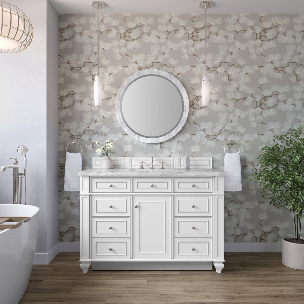 James Martin - Bristol 48" Single Vanity, Bright White w/ 3 CM Carrara Marble Top - 157-V48-BW-3CAR view 2