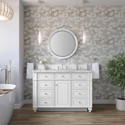 James Martin - Bristol 48" Single Vanity, Bright White w/ 3 CM Carrara Marble Top - 157-V48-BW-3CAR view 2
