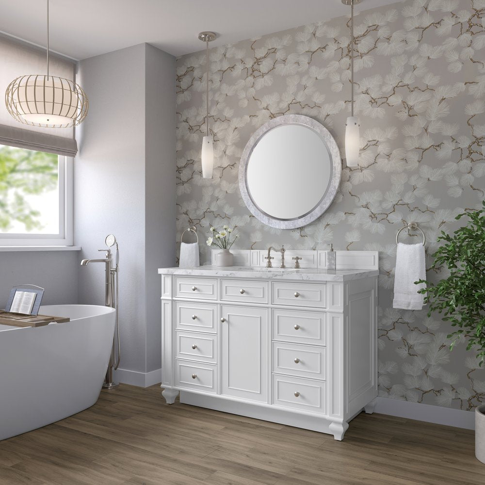 James Martin - Bristol 48" Single Vanity, Bright White w/ 3 CM Carrara Marble Top - 157-V48-BW-3CAR view 3