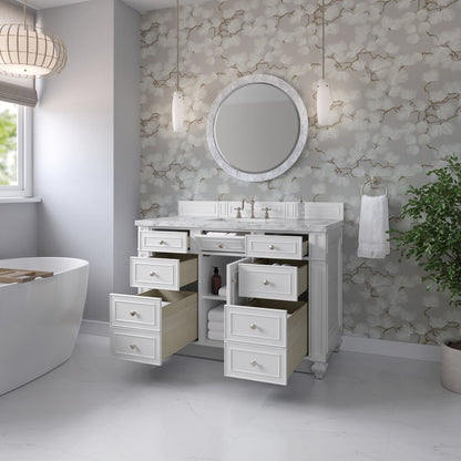 James Martin - Bristol 48" Single Vanity, Bright White w/ 3 CM Carrara Marble Top - 157-V48-BW-3CAR view 4