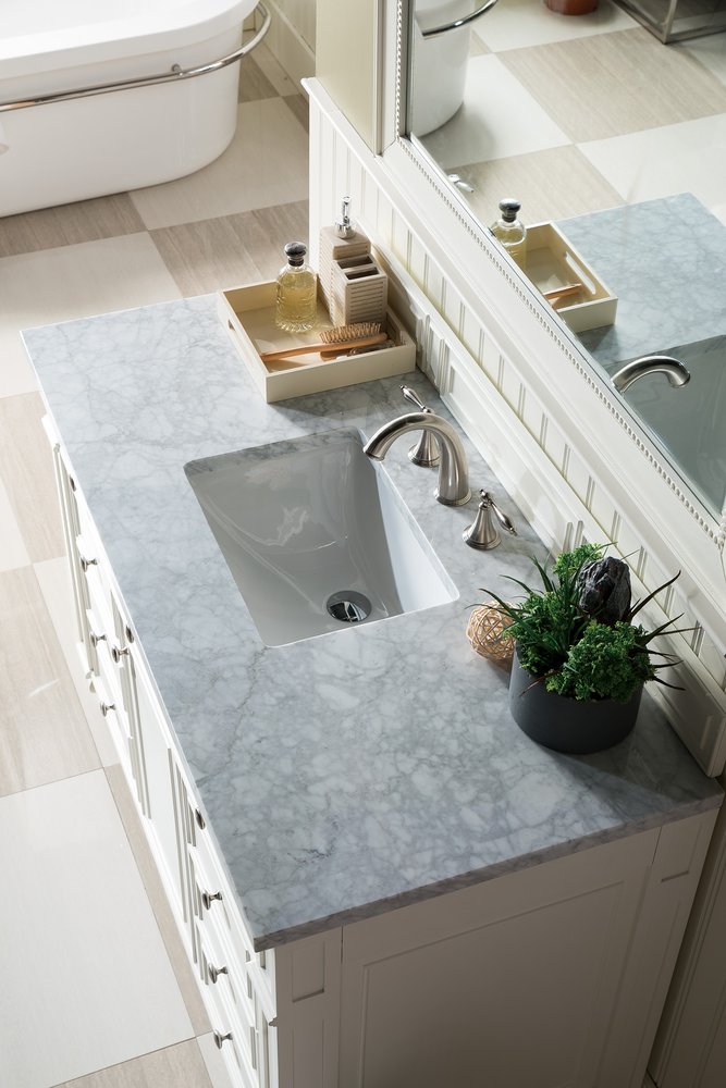 James Martin - Bristol 48" Single Vanity, Bright White w/ 3 CM Carrara Marble Top - 157-V48-BW-3CAR view 5