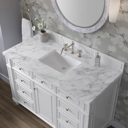 James Martin - Bristol 48" Single Vanity, Bright White w/ 3 CM Carrara Marble Top - 157-V48-BW-3CAR view 6