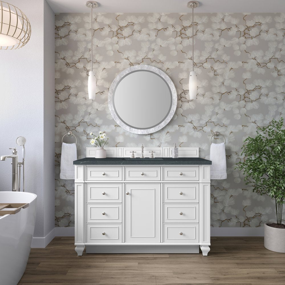 James Martin - Bristol 48" Single Vanity, Bright White w/ 3 CM Charcoal Soapstone Silestone Top - 157-V48-BW-3CSP view 2
