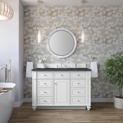James Martin - Bristol 48" Single Vanity, Bright White w/ 3 CM Charcoal Soapstone Silestone Top - 157-V48-BW-3CSP view 2