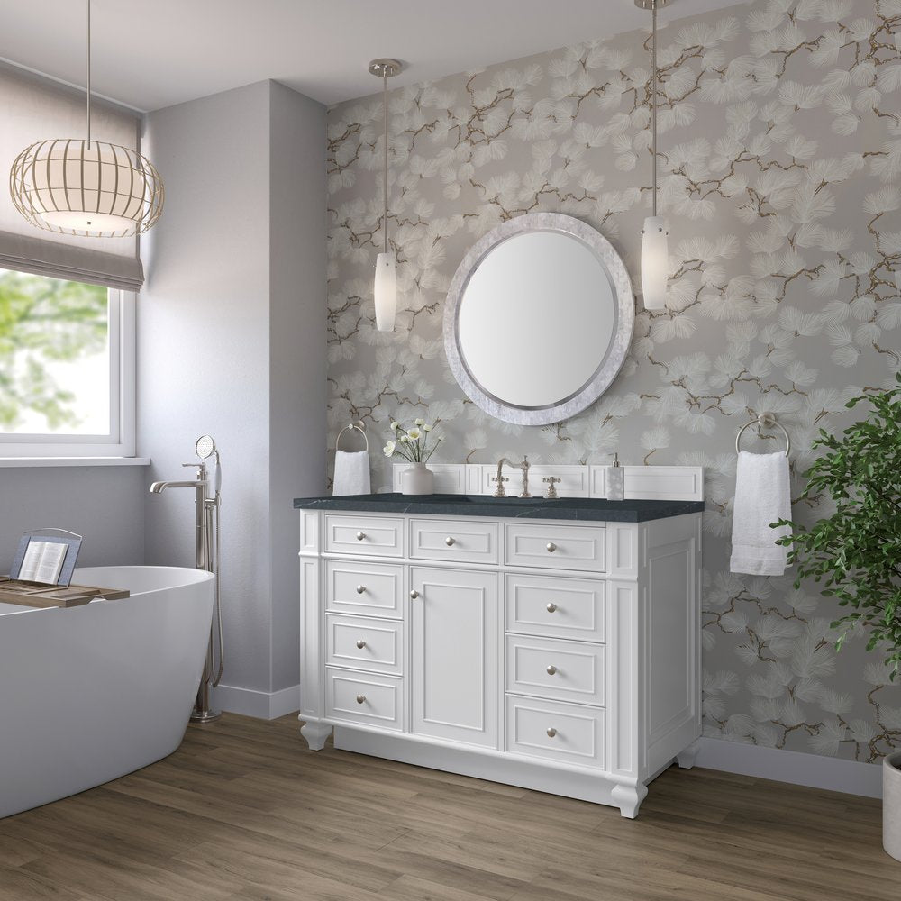 James Martin - Bristol 48" Single Vanity, Bright White w/ 3 CM Charcoal Soapstone Silestone Top - 157-V48-BW-3CSP view 3