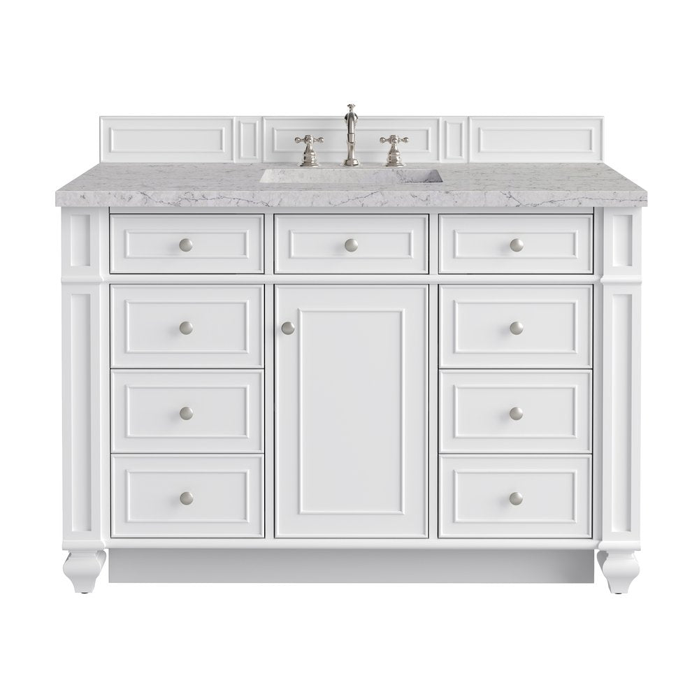 James Martin - Bristol 48" Single Vanity, Bright White w/ 3 CM Eternal Jasmine Pearl Silestone Top - 157-V48-BW-3EJP view 1
