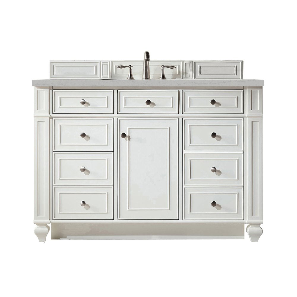 James Martin - Bristol 48" Single Vanity, Bright White w/ 3 CM Eternal Jasmine Pearl Silestone Top w/ FreePower Wireless Charger - 157-V48-BW-FEJP view 1