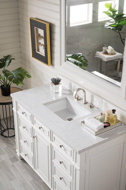 James Martin - Bristol 48" Single Vanity, Bright White w/ 3 CM Eternal Jasmine Pearl Silestone Top w/ FreePower Wireless Charger - 157-V48-BW-FEJP view 4
