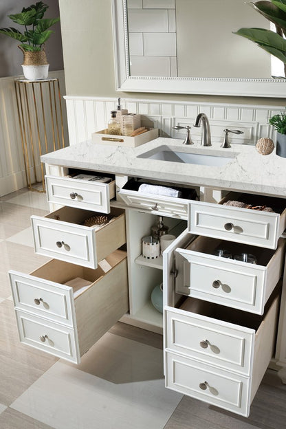 James Martin - Bristol 48" Single Vanity, Bright White w/ 3 CM Eternal Jasmine Pearl Silestone Top w/ FreePower Wireless Charger - 157-V48-BW-FEJP view 5