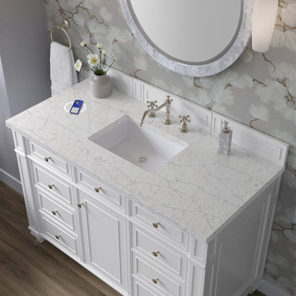 James Martin - Bristol 48" Single Vanity, Bright White w/ 3 CM Eternal Jasmine Pearl Silestone Top w/ FreePower Wireless Charger - 157-V48-BW-FEJP view 6