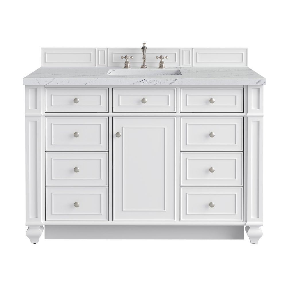 James Martin - Bristol 48" Single Vanity, Bright White w/ 3 CM Ethereal Noctis Silestone Top - 157-V48-BW-3ENC view 1