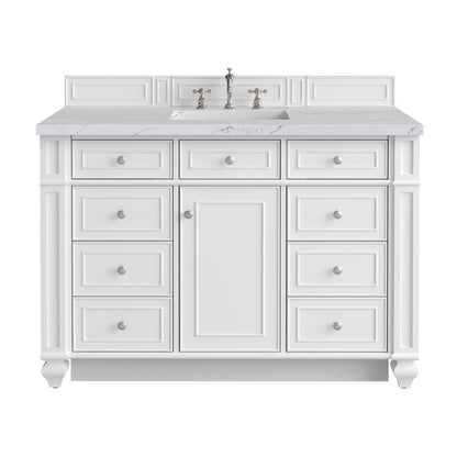 James Martin - Bristol 48" Single Vanity, Bright White w/ 3 CM Ethereal Noctis Silestone Top - 157-V48-BW-3ENC view 1