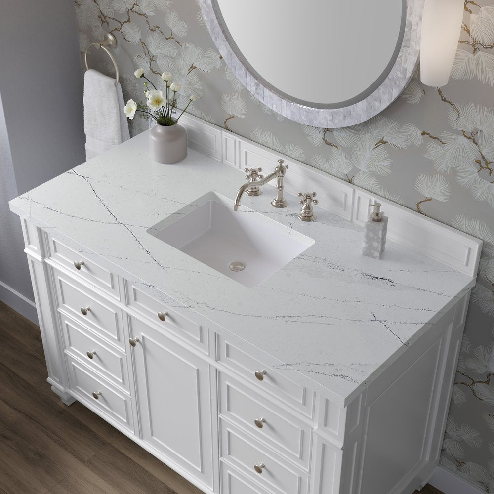 James Martin - Bristol 48" Single Vanity, Bright White w/ 3 CM Ethereal Noctis Silestone Top - 157-V48-BW-3ENC view 5