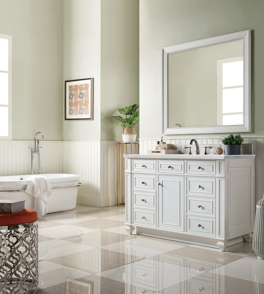 James Martin - Bristol 48" Single Vanity, Bright White w/ 3 CM Ethereal Noctis Silestone Top w/ FreePower Wireless Charger - 157-V48-BW-FENC view 4