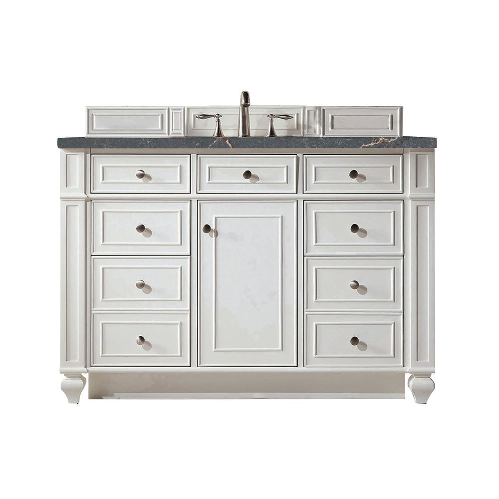 James Martin - Bristol 48" Single Vanity, Bright White w/ 3 CM Parisien Bleu Silestone Top w/ FreePower Wireless Charger - 157-V48-BW-FPBL view 1