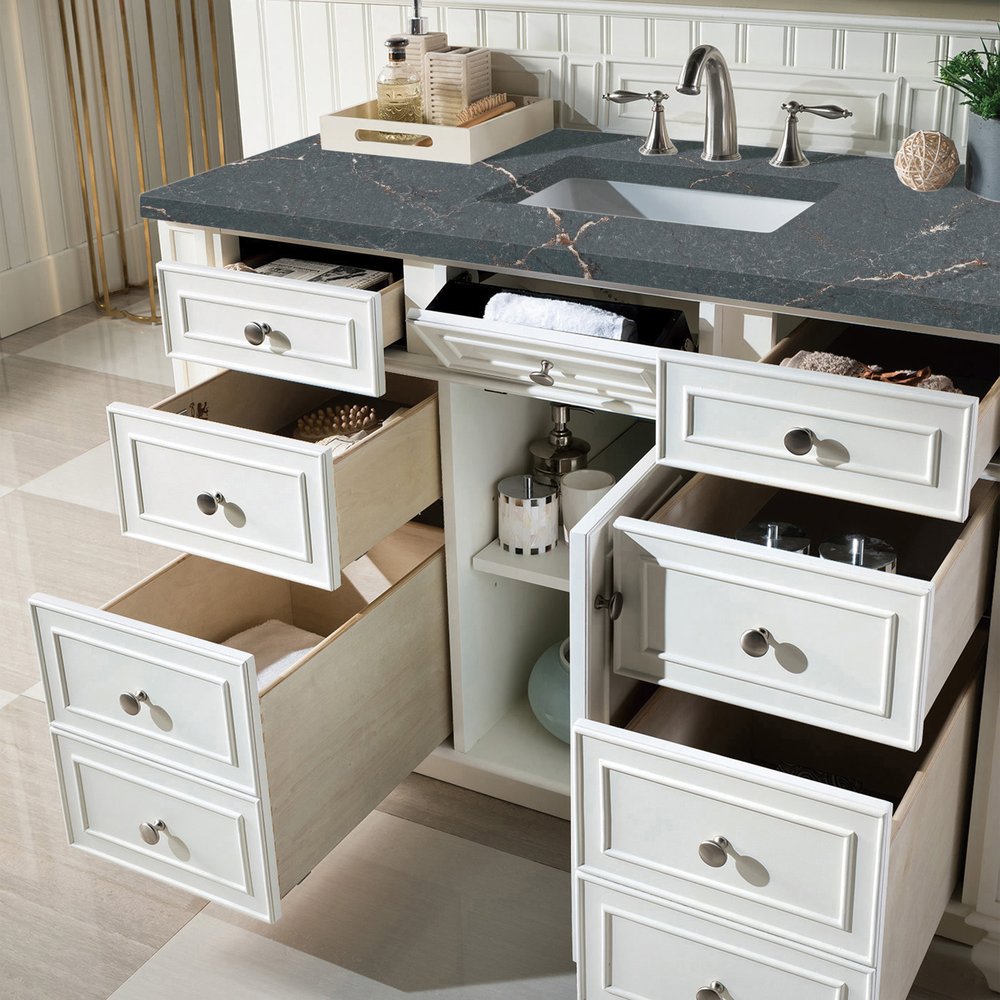 James Martin - Bristol 48" Single Vanity, Bright White w/ 3 CM Parisien Bleu Silestone Top w/ FreePower Wireless Charger - 157-V48-BW-FPBL view 5