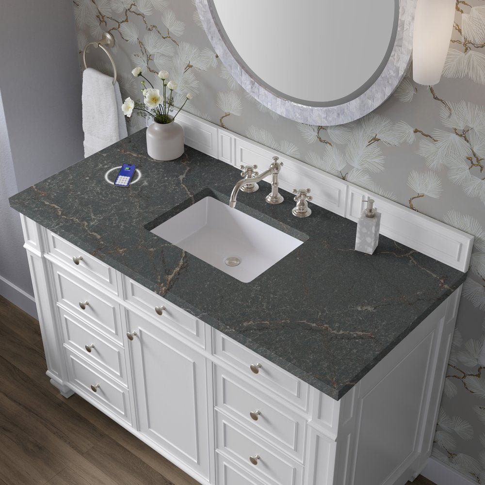 James Martin - Bristol 48" Single Vanity, Bright White w/ 3 CM Parisien Bleu Silestone Top w/ FreePower Wireless Charger - 157-V48-BW-FPBL view 6